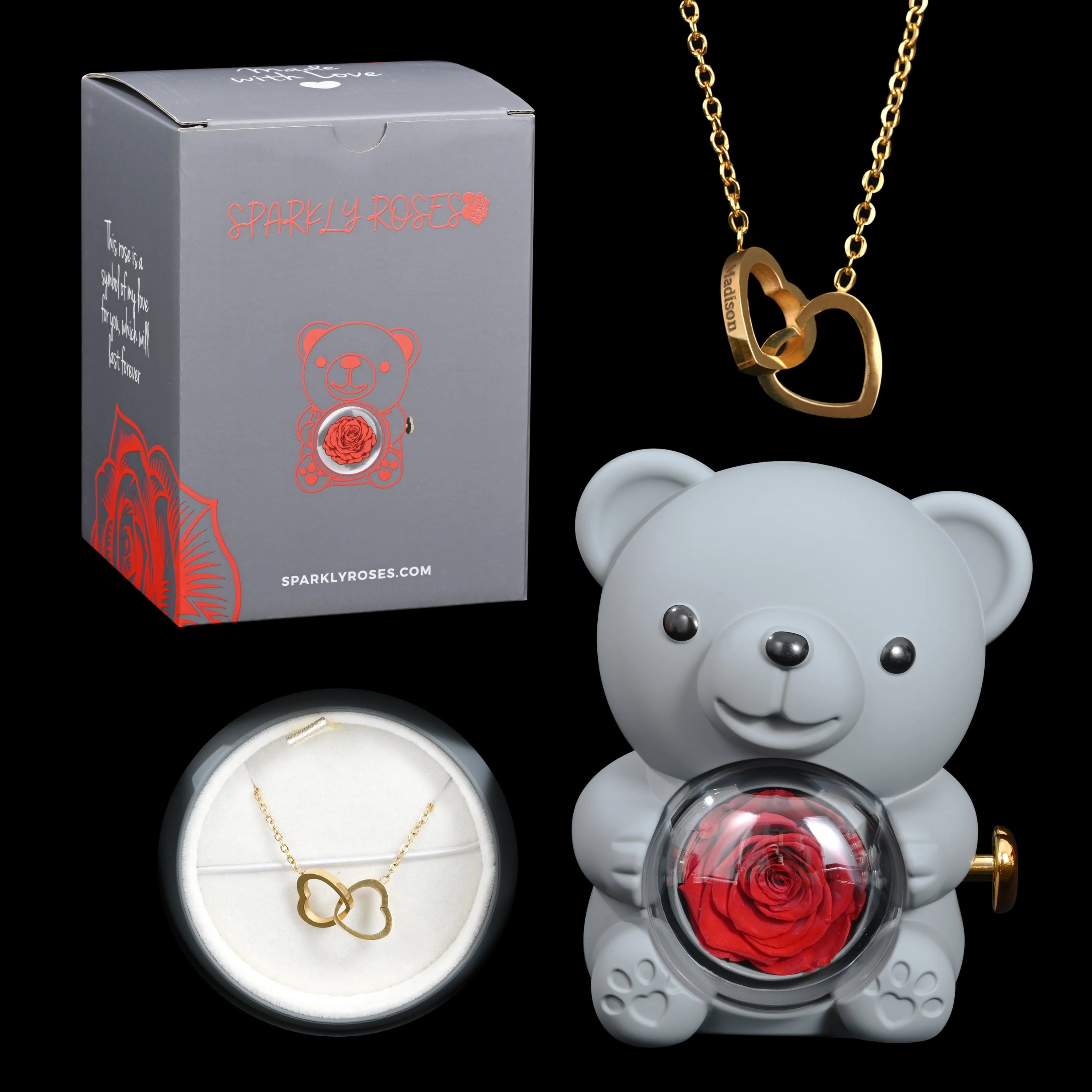 Eternal Rose Bear W/ Engraved Necklace - Image 76